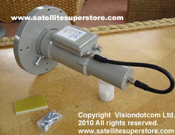 C band and Ku band voltage switching LNB with feedhorn.