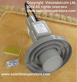 C band and Ku band voltage switching LNB with feedhorn.