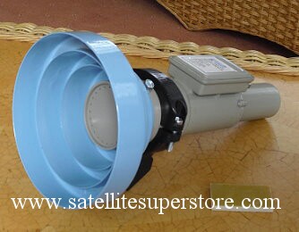 C band and Ku band voltage switching LNB with feedhorn.